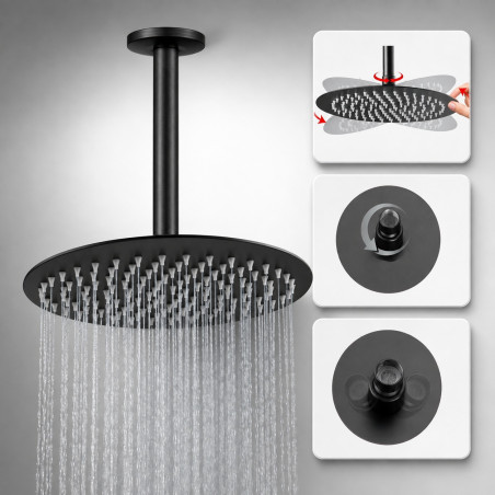 Regadera Ducha Soffitto Color Negro 20cm Mate-tubo Techo