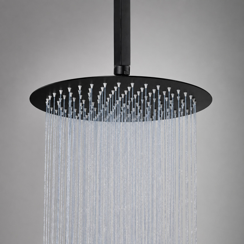 Regadera Ducha Piovere Negro 30cm Acabado Mate-tubo Techo Tm