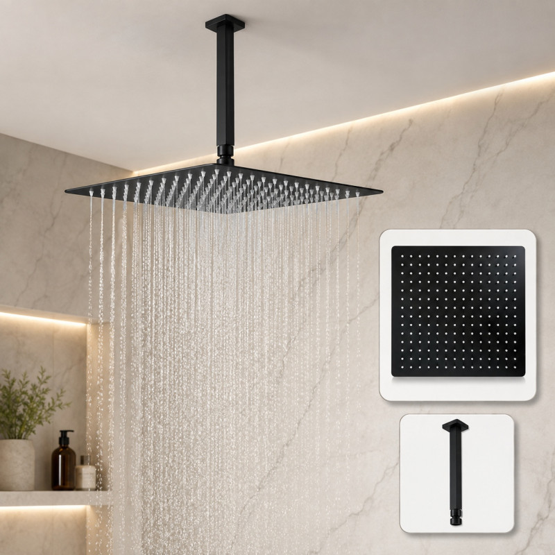 Ducha Regadera Negra Panel LLuvia Grande