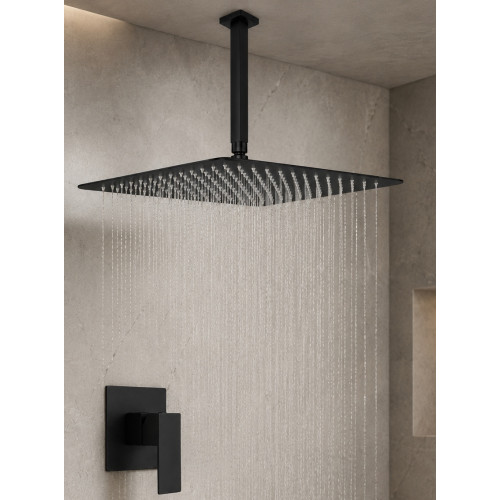 Mezclador Ducha Negro Perfección - Ducha 25cm- Tubo Techo