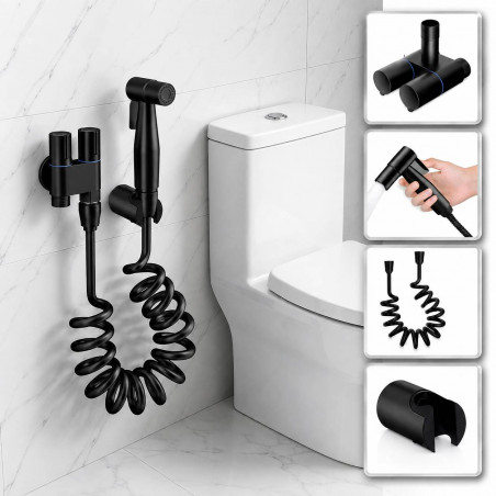 Bidet Sanitario Negro Valvula Desviador Manguera De Resorte