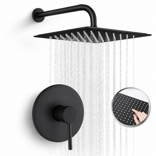 Kit Ducha Acero Negra 30 cm + Mezclador + Tubo