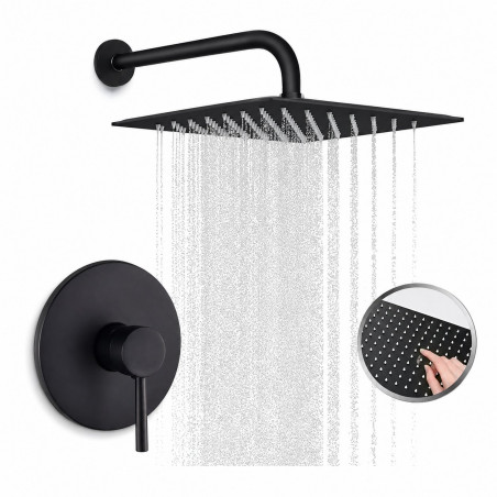 Kit Ducha Acero Negra 25 cm + Mezclador + Tubo