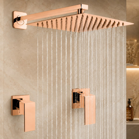 Regadera Oro Rose 20cm Mezclador Doble Perfección , llave ducha