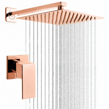Kit Regadera Registro Ducha Agua Fria Cuadrado Mini Oro Rosa