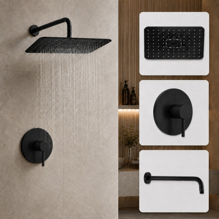 Kit Ducha Experience Negra Rectangular + Mezclador + Tubo