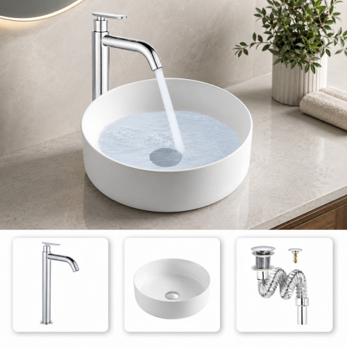 Kit Completo Lavabo Eccezionale- Desague -grifo Cromo Agua Fría