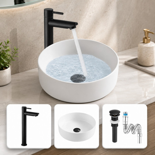 Kit Completo Lavabo Eccezionale-sifon -grifo Negro Agua Fria