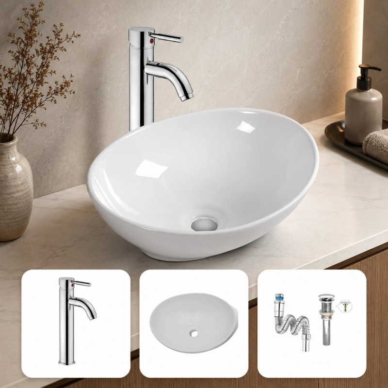 Kit Lavamanos Blanco Canoa -desagüe Sifón Cromado - Griferia
