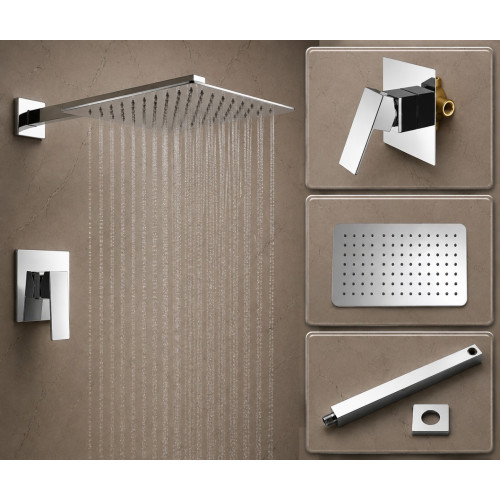 Kit Regadera Rectangular 30 cm x 20 cm  A Pared Mezclador Perfección