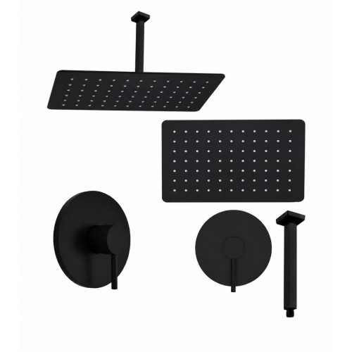 Kit Ducha Techo Antihongo Tames Negra Rectangular +mezclador
