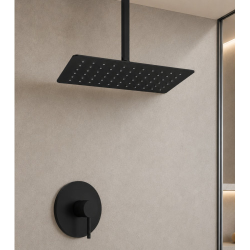 Kit Ducha Techo Antihongo Tames Negra Rectangular +mezclador