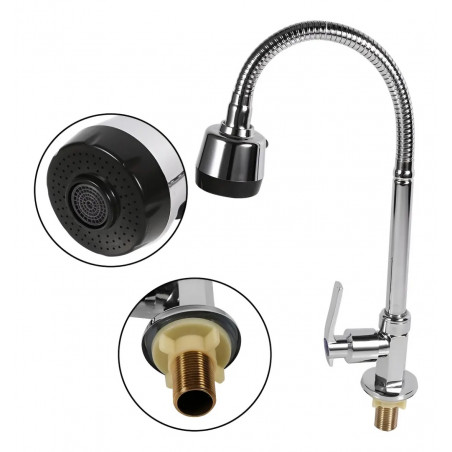 Grifería Lavaplatos Metal Brass Ahorradora Cuello Flexible