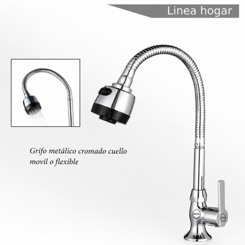Griferia Lavaplatos Metálica Ahorradora Cuello Móvil Flexible
