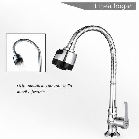 Griferia Lavaplatos Metálica Ahorradora Cuello Móvil Flexible