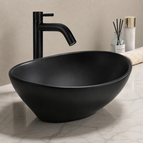 Kit Griferia Negra Agua Fría- Lavamanos Canoa Negro-desagüe