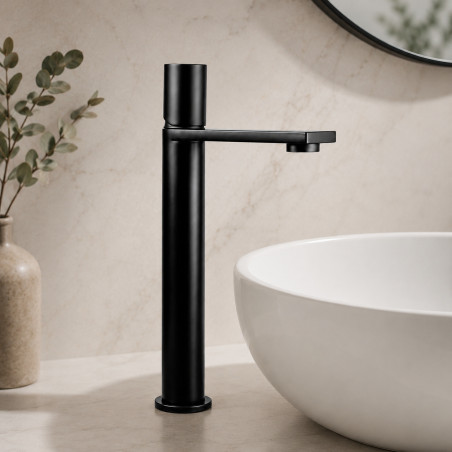 Grifería Acero Negro Tames Button Push Lavamanos Agua Fría