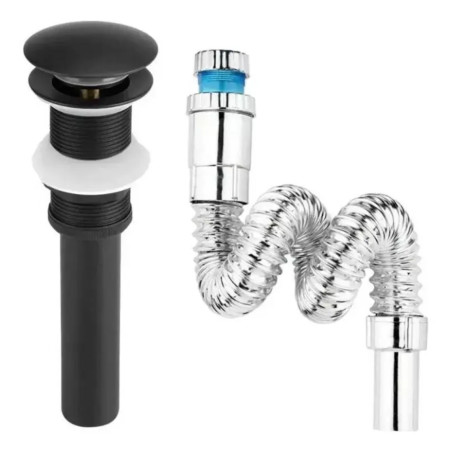 Kit Grifería Soft Negra Agua Fría- Lavamanos Canoa -desagüe
