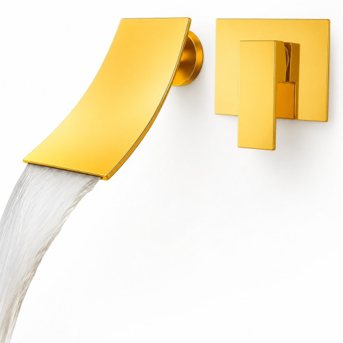 Llave Griferia Lavamanos Cascada Pared Dorada Intense Dorado Brillante