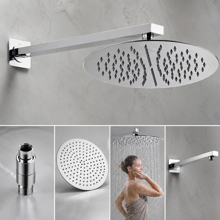 Ducha, Regadera Manta Anti Hongo 25cm Redonda Lluvia + Tubo cuadrado
