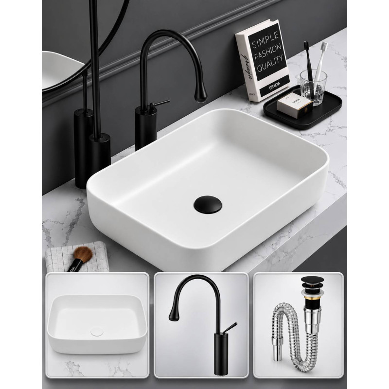 Kit Lavamanos Tipo Pool Blanco Mate Grifo Cigno Y Desagüe