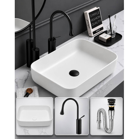 Kit Lavamanos Tipo Pool Blanco Mate Grifo Cigno Y Desagüe