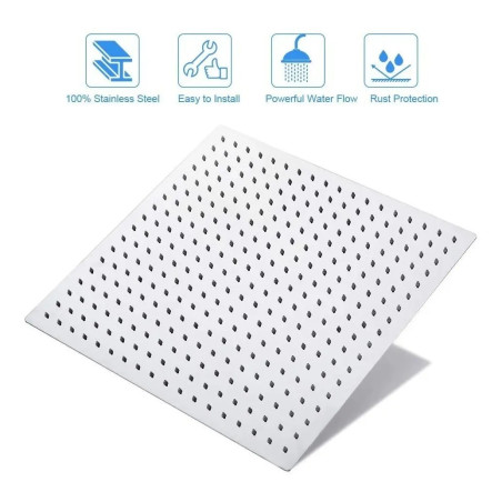 Ducha, Regadera Cuadrada Metálica, 40 cm con Tubo Techo