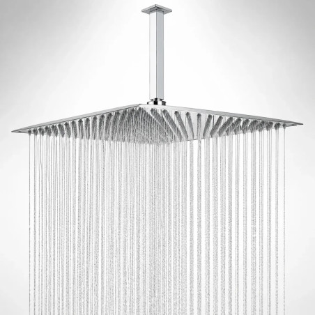 Ducha, Regadera Cuadrada Metálica, 40 cm con Tubo Techo