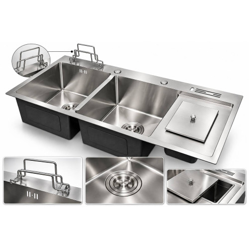 Lavaplatos grande de 100cmx 45cm doble acero 304 Antirruido