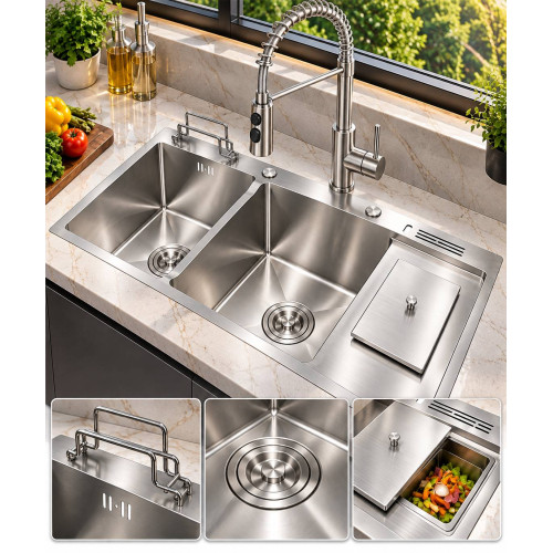 Lavaplatos grande de 100cmx 45cm doble acero 304 Antirruido