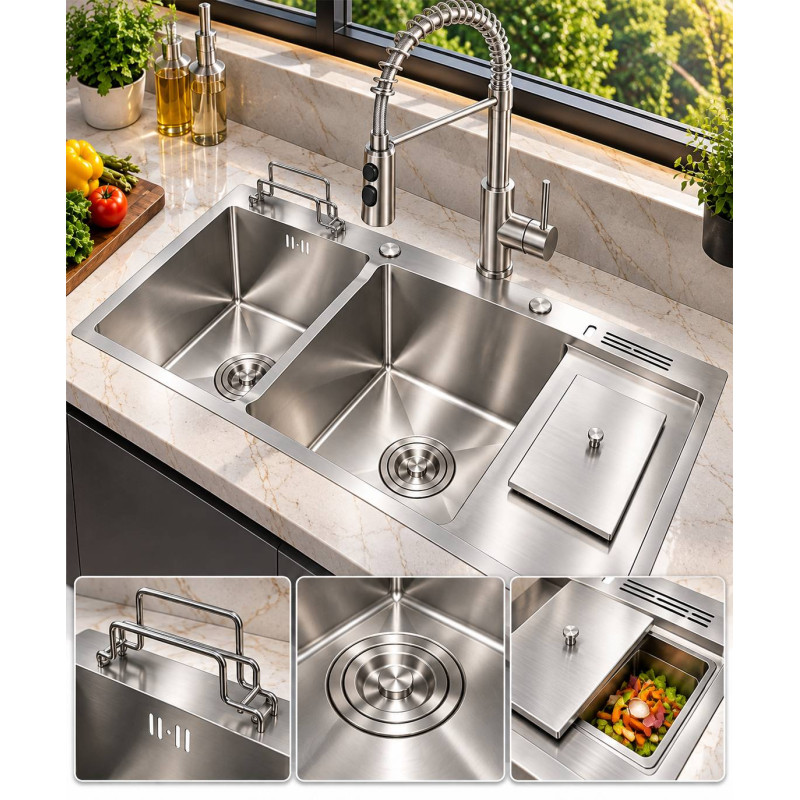 Lavaplatos grande de 100cmx 45cm doble acero 304 Antirruido