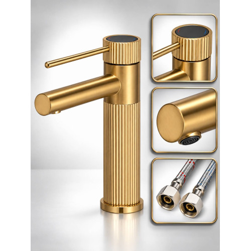 Grifería Monocontrol Baja para Lavamanos Dorado Mate – Acero y Latón Premium