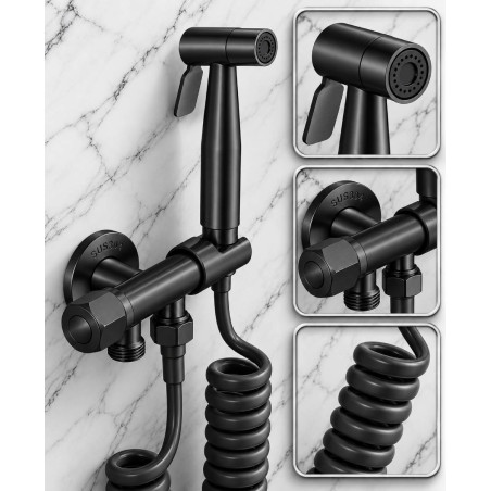 Bidet Sanitario Acero 304 Negro Mate Valvula De Doble Salida